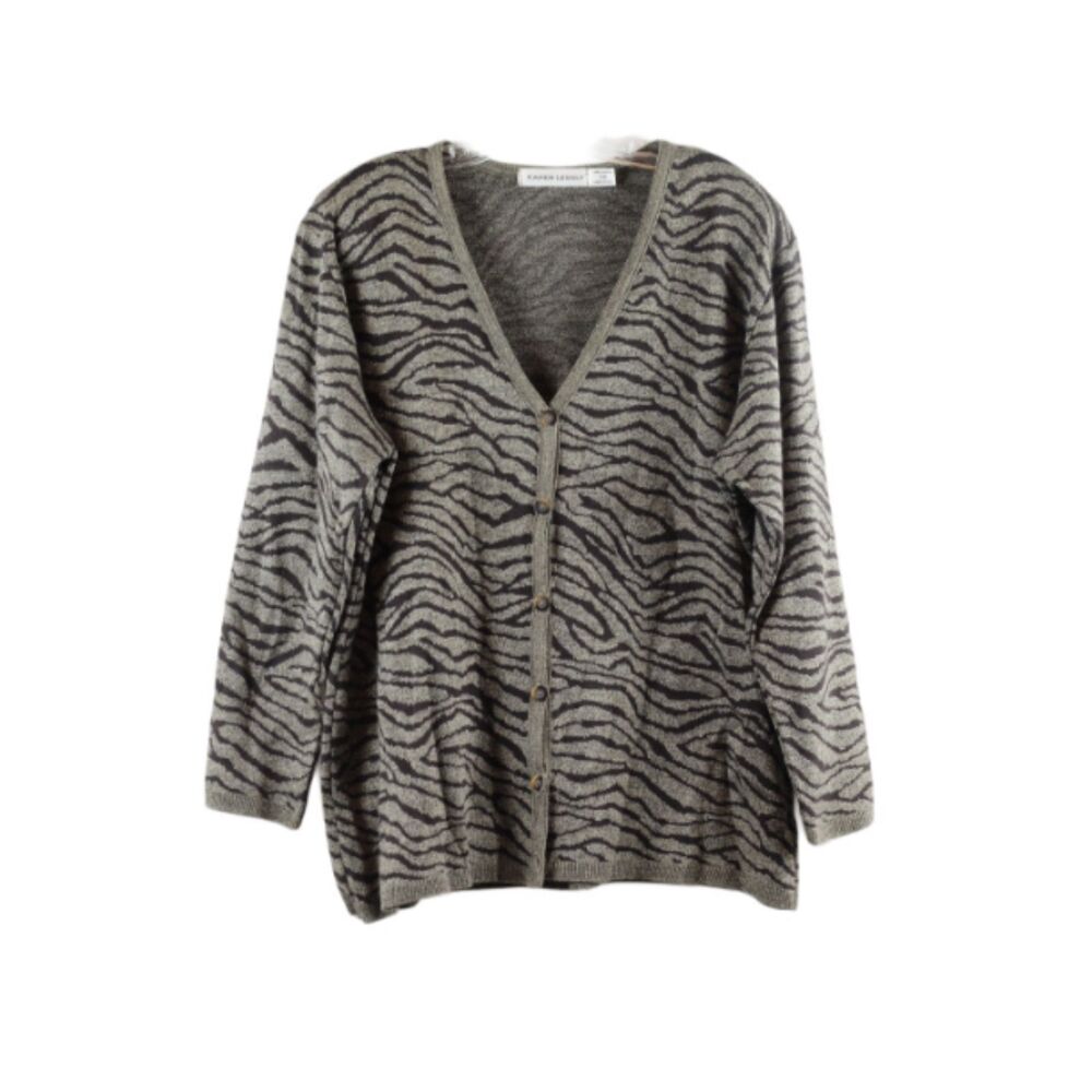 Karen Lessly Brown Women's Cardigan Sweater V Neck 2X 060